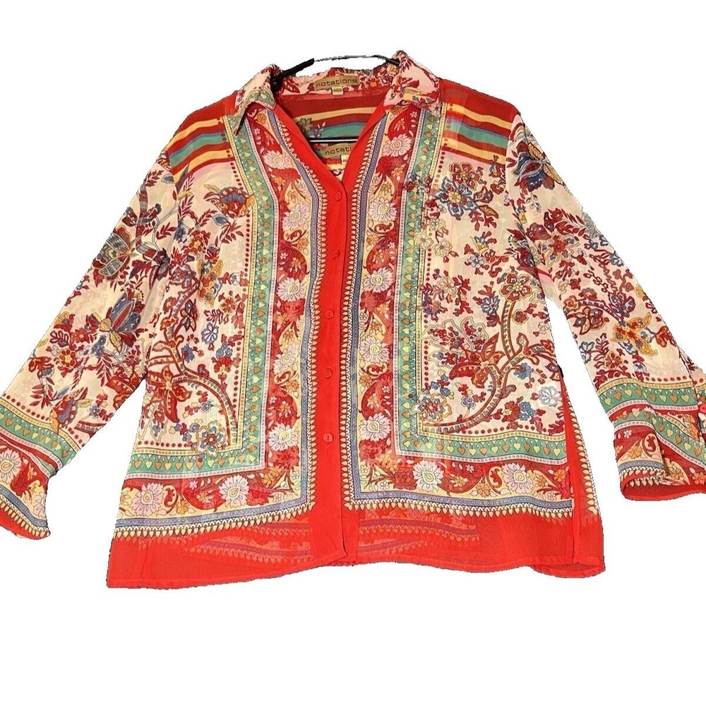 Notations 2-Piece Set Bohemian Floral Paisley Print Blouse & Tank Top Size Small - Picture 2 of 16